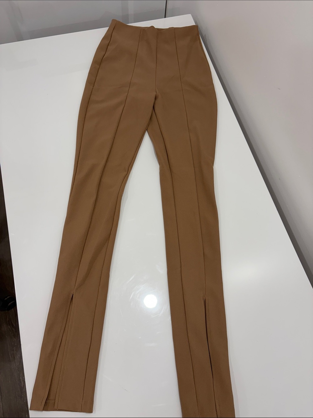 Zara Straight-Leg Trousers in Camel Brown